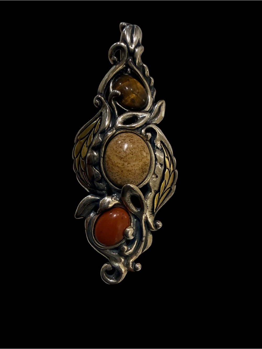 Carolyn pollack 926  multi-gemstones pendant W/ tiger eyes, jasper and carnelian